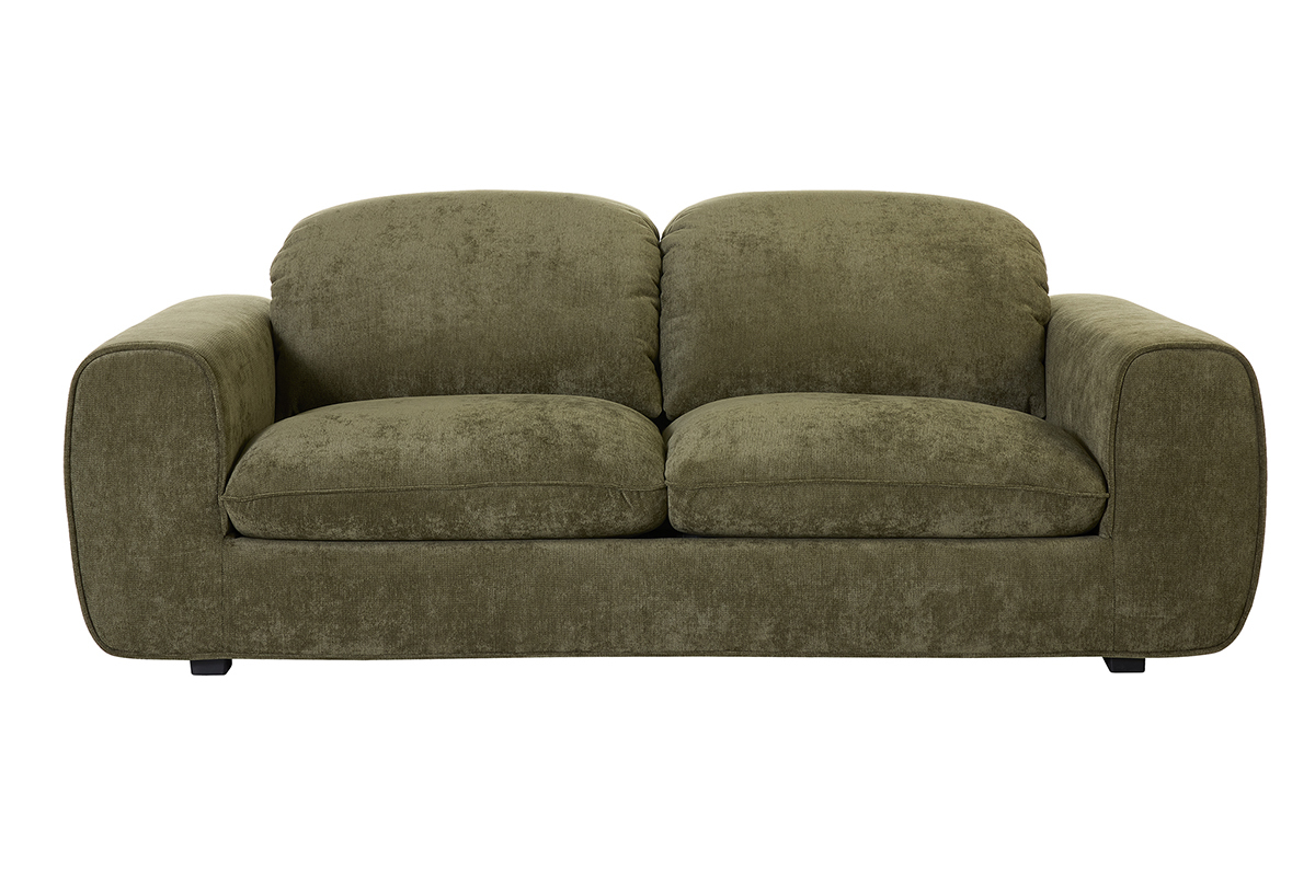 Canap� convertible avec t�ti�res ajustables 3 places en tissu effet velours textur� vert kaki NOAM