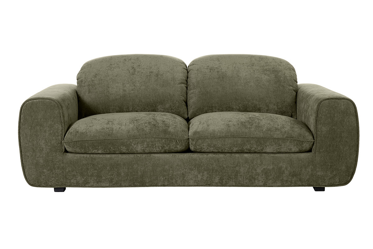 Canap� convertible avec t�ti�res ajustables 3 places en tissu effet velours textur� vert kaki NOAM
