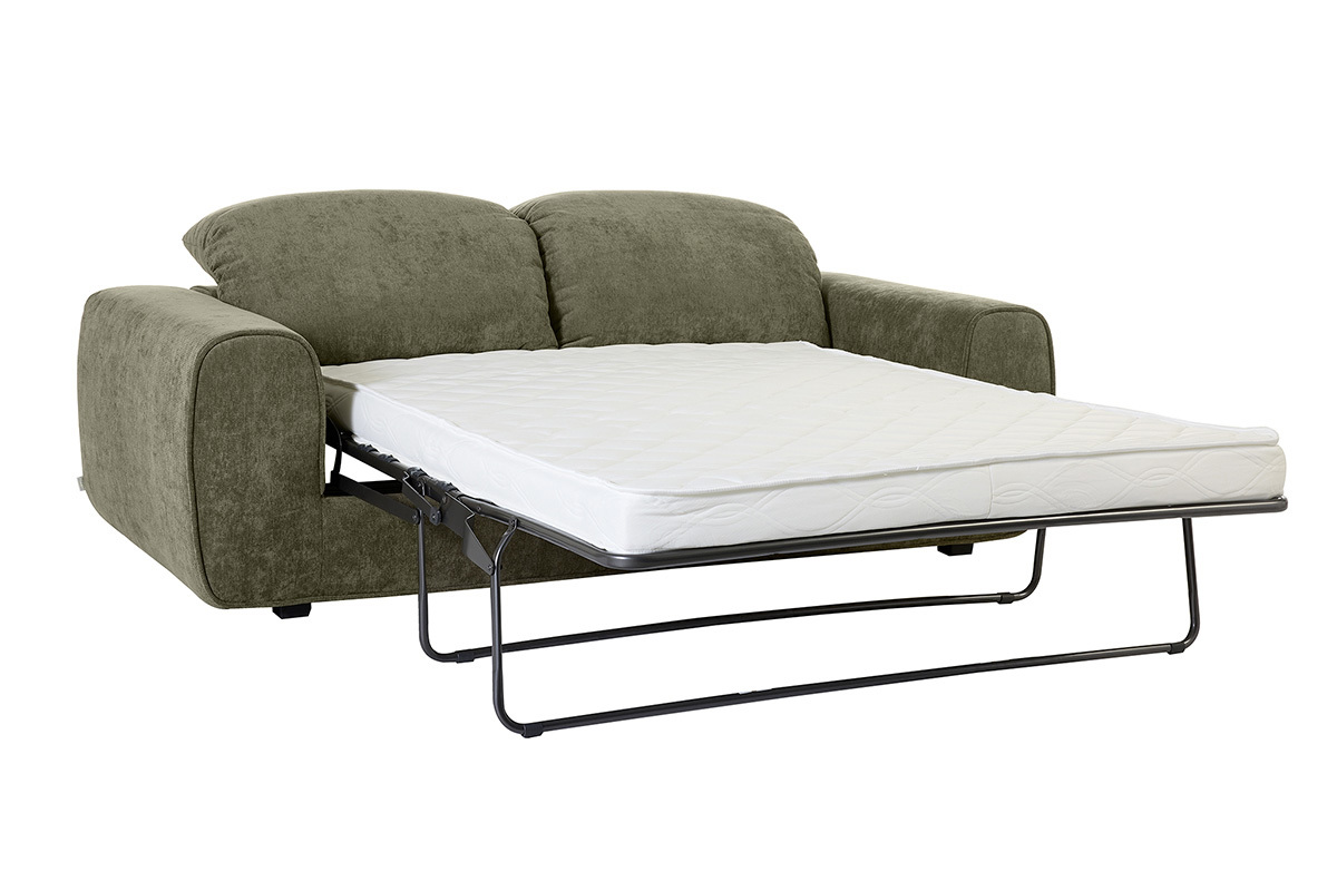 Canap� convertible avec t�ti�res ajustables 3 places en tissu effet velours textur� vert kaki NOAM