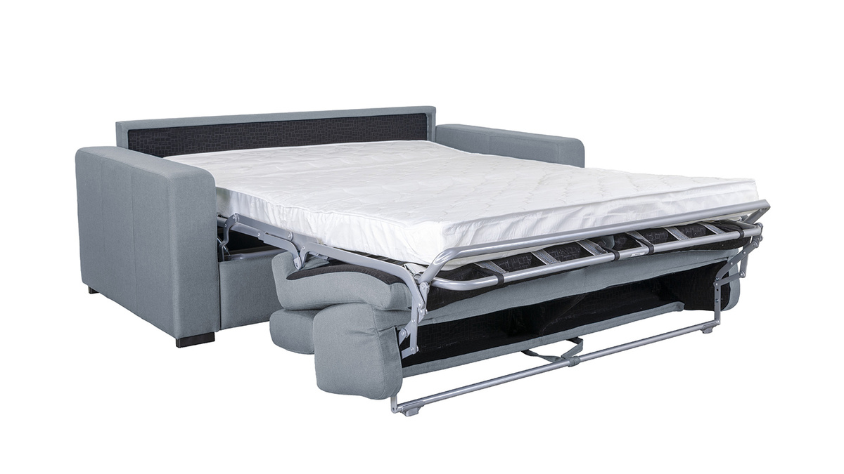 Canap convertible avec ttires ajustables 3 places en tissu gris clair avec matelas 12 cm NORO