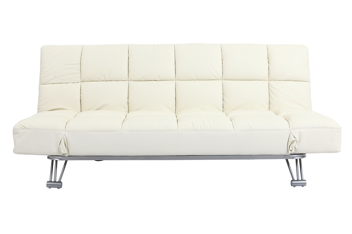 Canap� convertible cuir 3 places blanc cass� MANHATTAN - cuir de vache