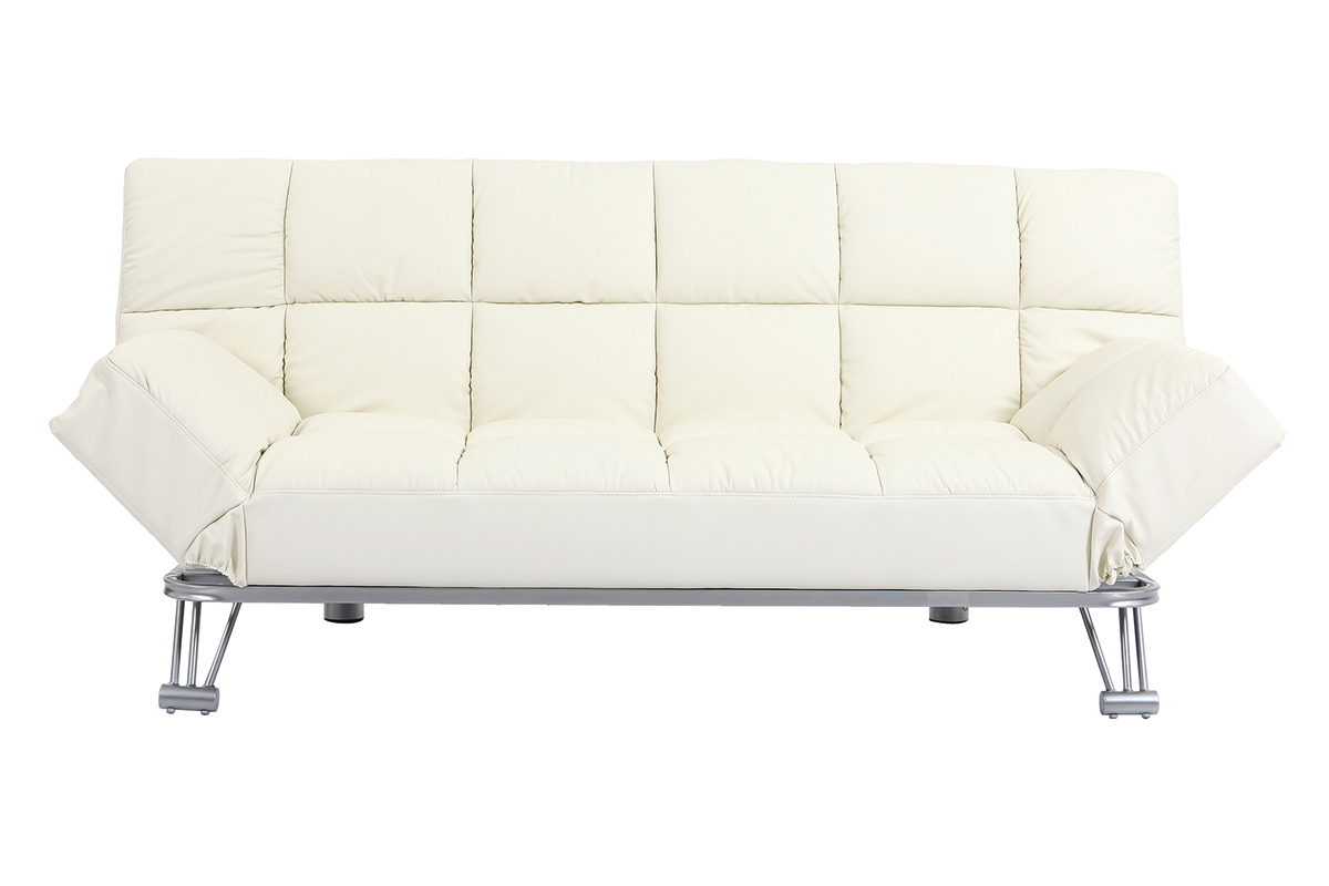 Canap� convertible cuir 3 places blanc cass� MANHATTAN - cuir de vache