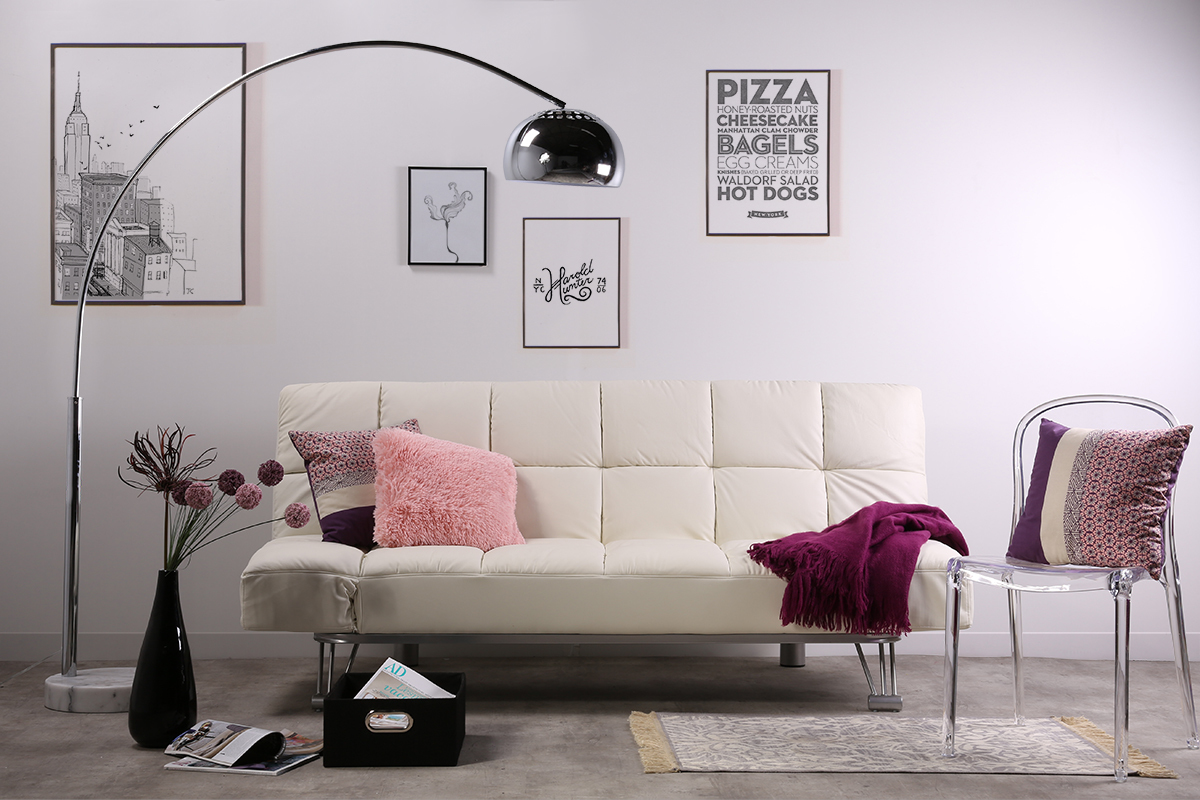 Canap� convertible cuir 3 places blanc cass� MANHATTAN - cuir de vache