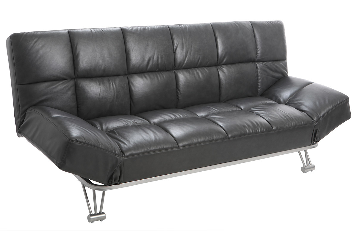Canap� convertible cuir 3 places gris MANHATTAN - cuir de vache