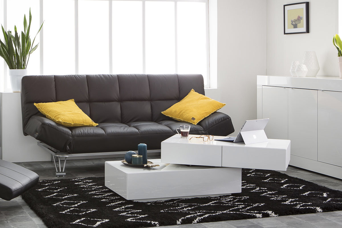 Canap convertible cuir 3 places noir MANHATTAN - cuir de vache