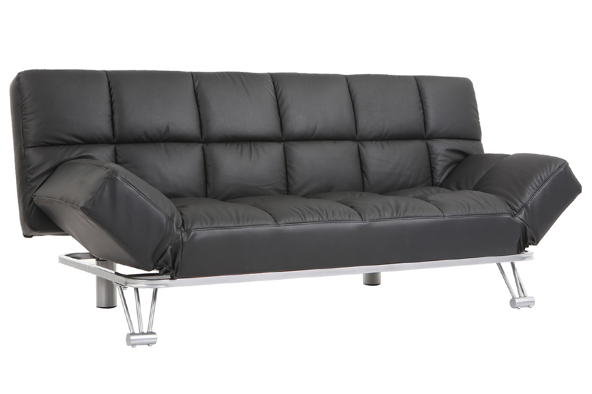 Canap convertible cuir 3 places noir MANHATTAN - cuir de vache