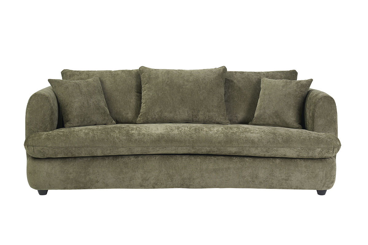 Canap� convertible d�houssable 3-4 places design haricot en tissu effet velours textur� vert kaki SACHA