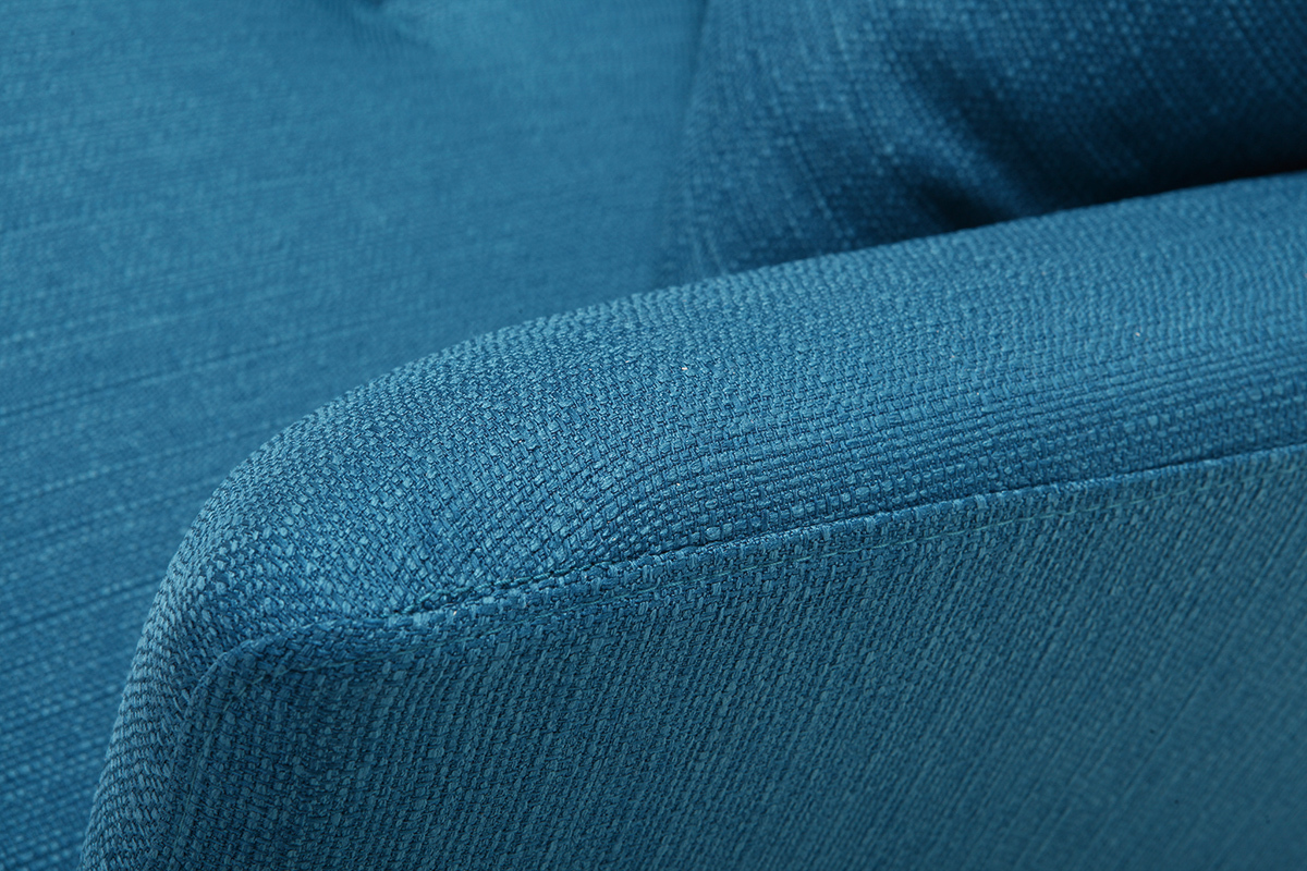 Canap� convertible design 3 places en tissu bleu canard et acier chrom� ELIN