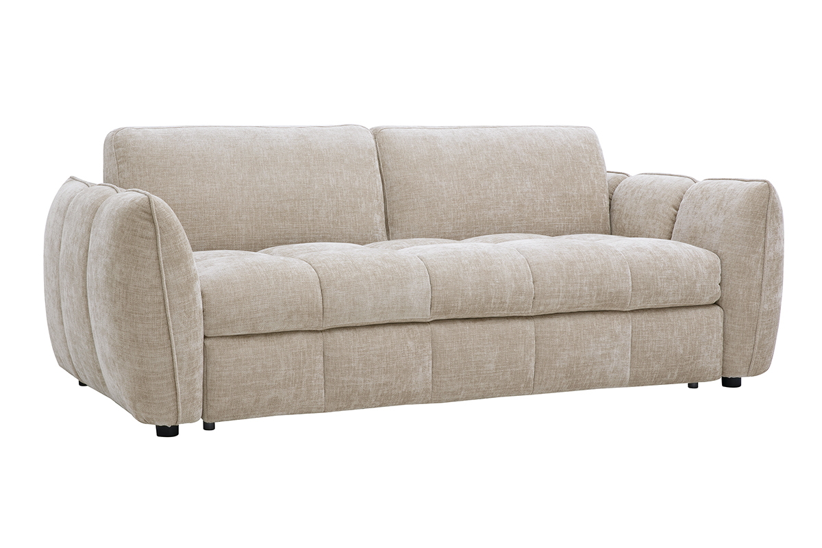 Canap� convertible design 3 places en tissu effet velours textur� taupe WONDER