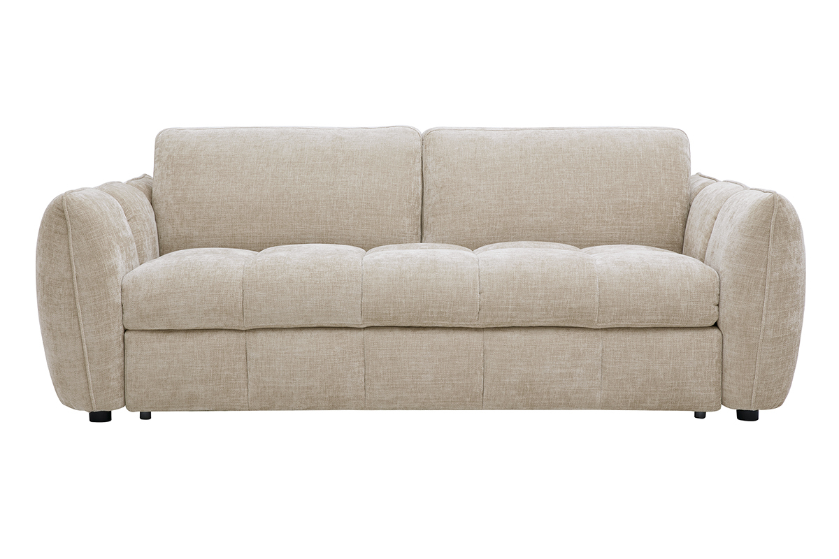 Canap� convertible design 3 places en tissu effet velours textur� taupe WONDER
