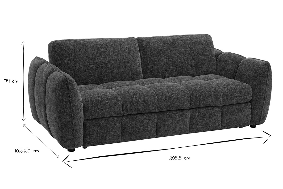 Canap� convertible design 3 places en tissu effet velours textur� vert kaki WONDER