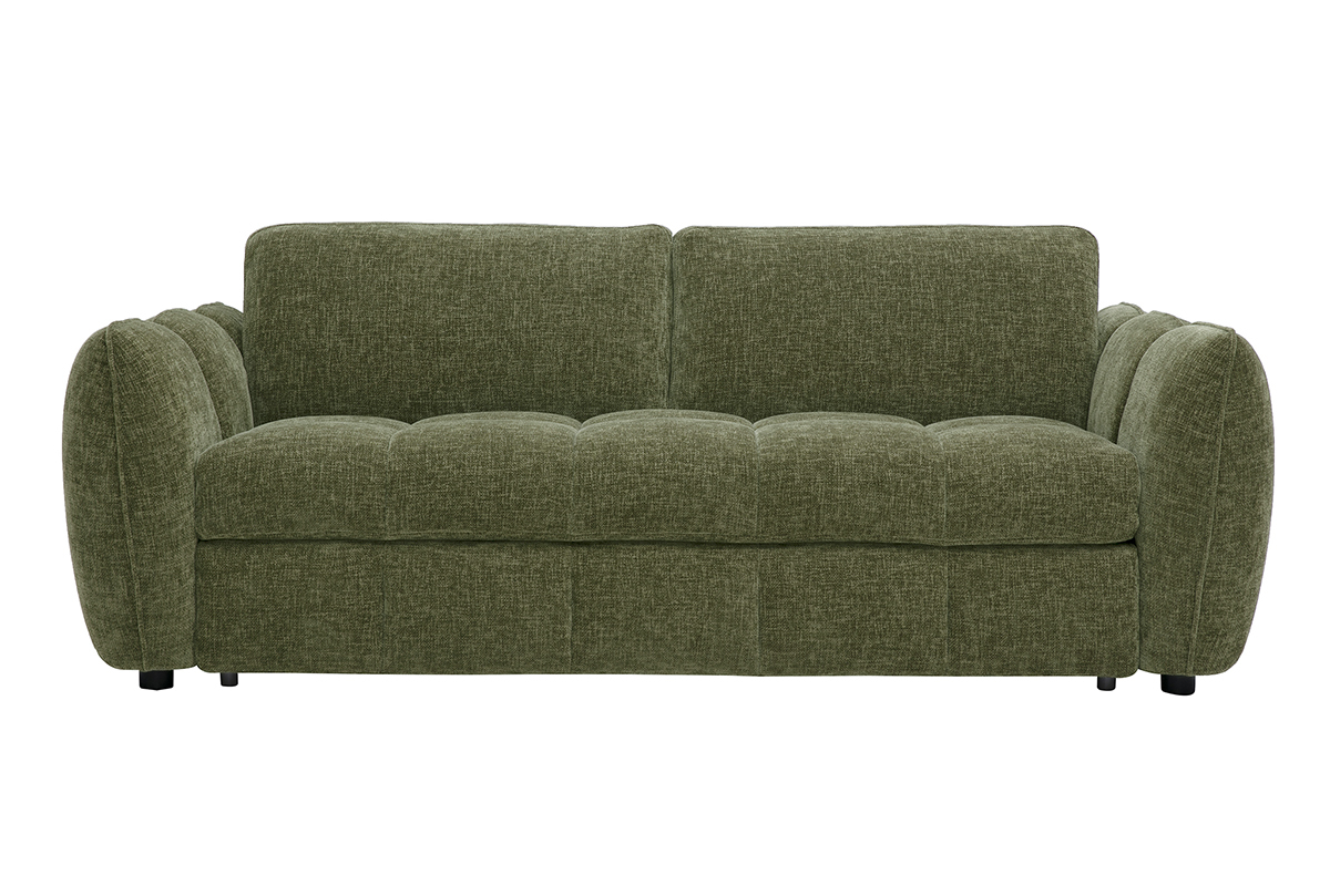 Canap� convertible design 3 places en tissu effet velours textur� vert kaki WONDER