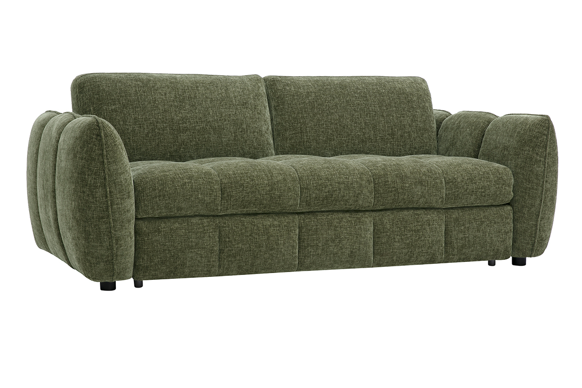 Canap� convertible design 3 places en tissu effet velours textur� vert kaki WONDER
