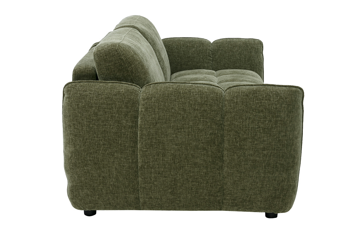 Canap� convertible design 3 places en tissu effet velours textur� vert kaki WONDER