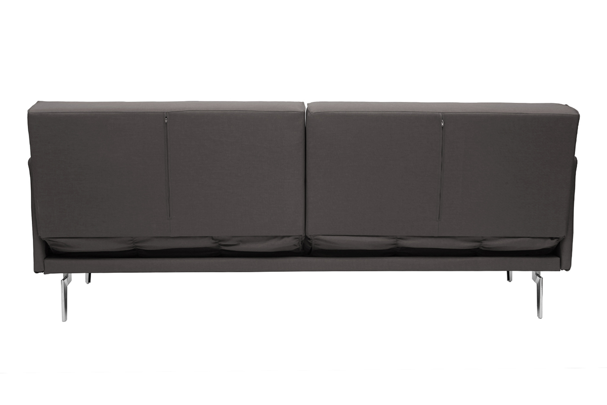 Canap convertible design 3 places en tissu gris et acier chrom ELIN