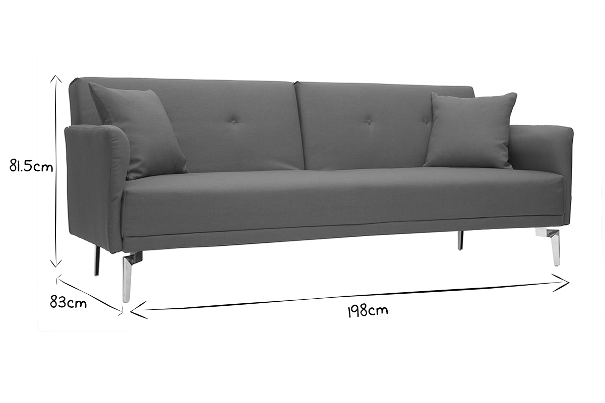 Canap convertible design 3 places en tissu gris et acier chrom ELIN