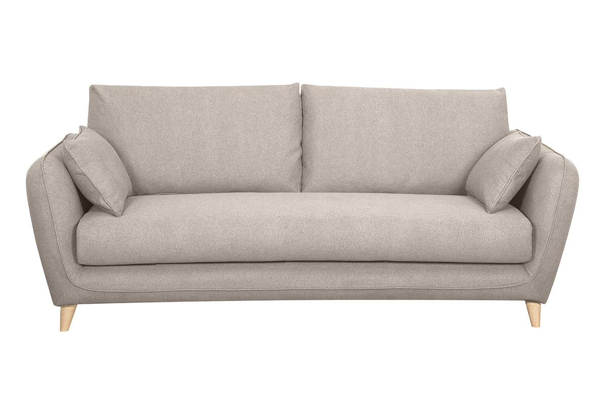 Canap convertible scandinave 3 places en tissu beige avec matelas 10 cm CREEP