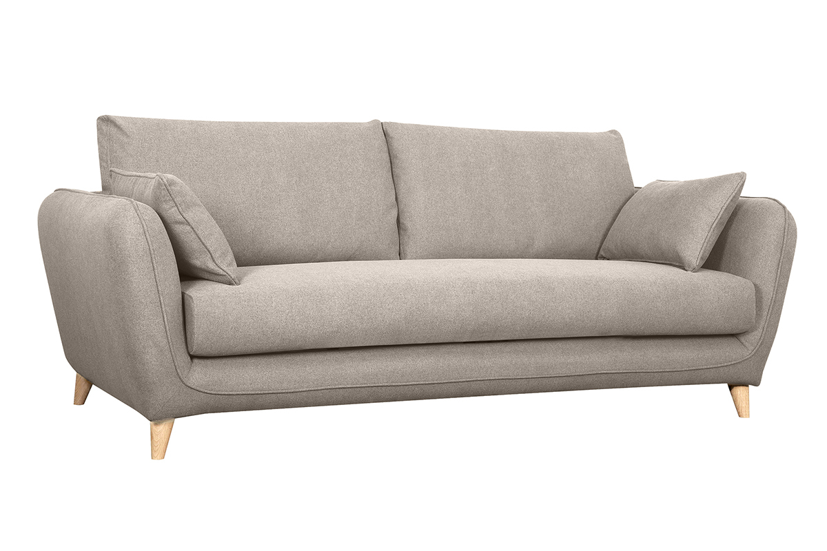 Canap convertible scandinave 3 places en tissu beige avec matelas 10 cm CREEP