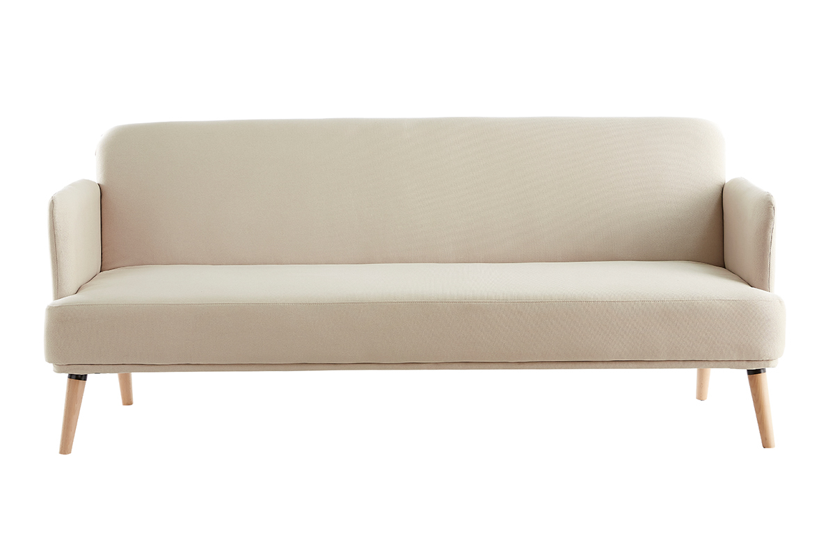 Canap convertible scandinave 3 places en tissu beige et bois clair JAGGER