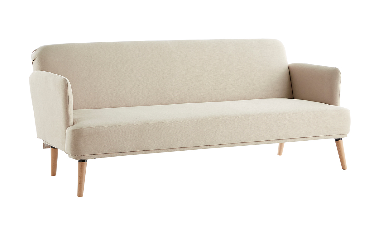 Canap convertible scandinave 3 places en tissu beige et bois clair JAGGER
