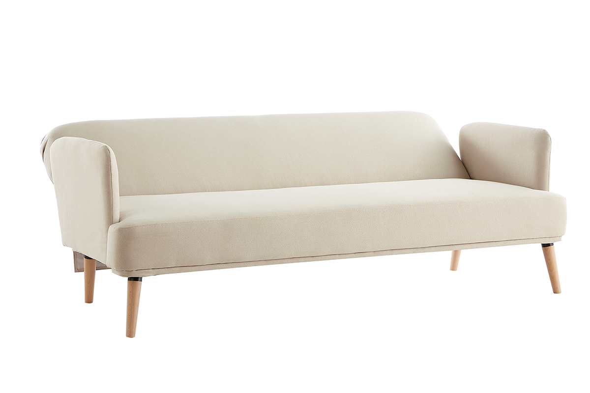 Canap convertible scandinave 3 places en tissu beige et bois clair JAGGER