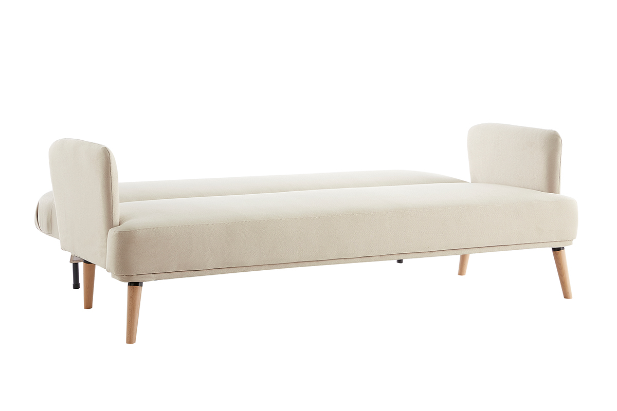 Canap convertible scandinave 3 places en tissu beige et bois clair JAGGER
