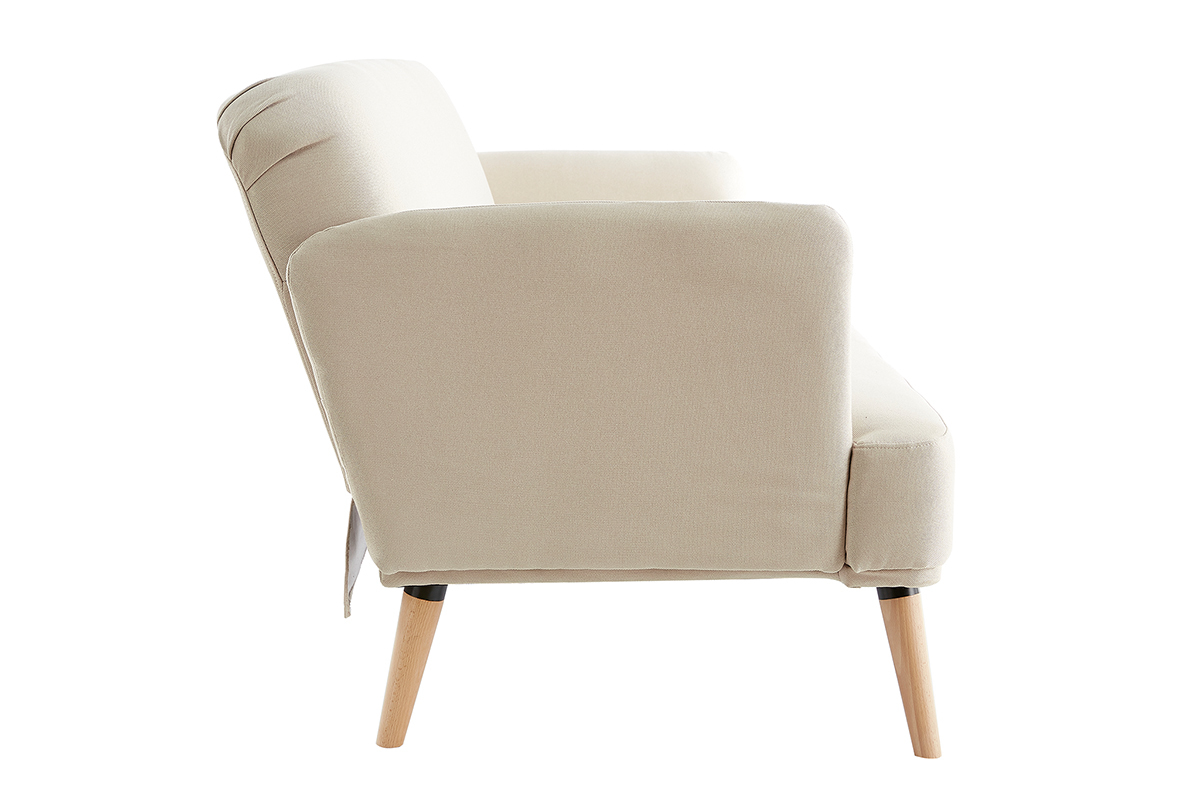 Canap convertible scandinave 3 places en tissu beige et bois clair JAGGER