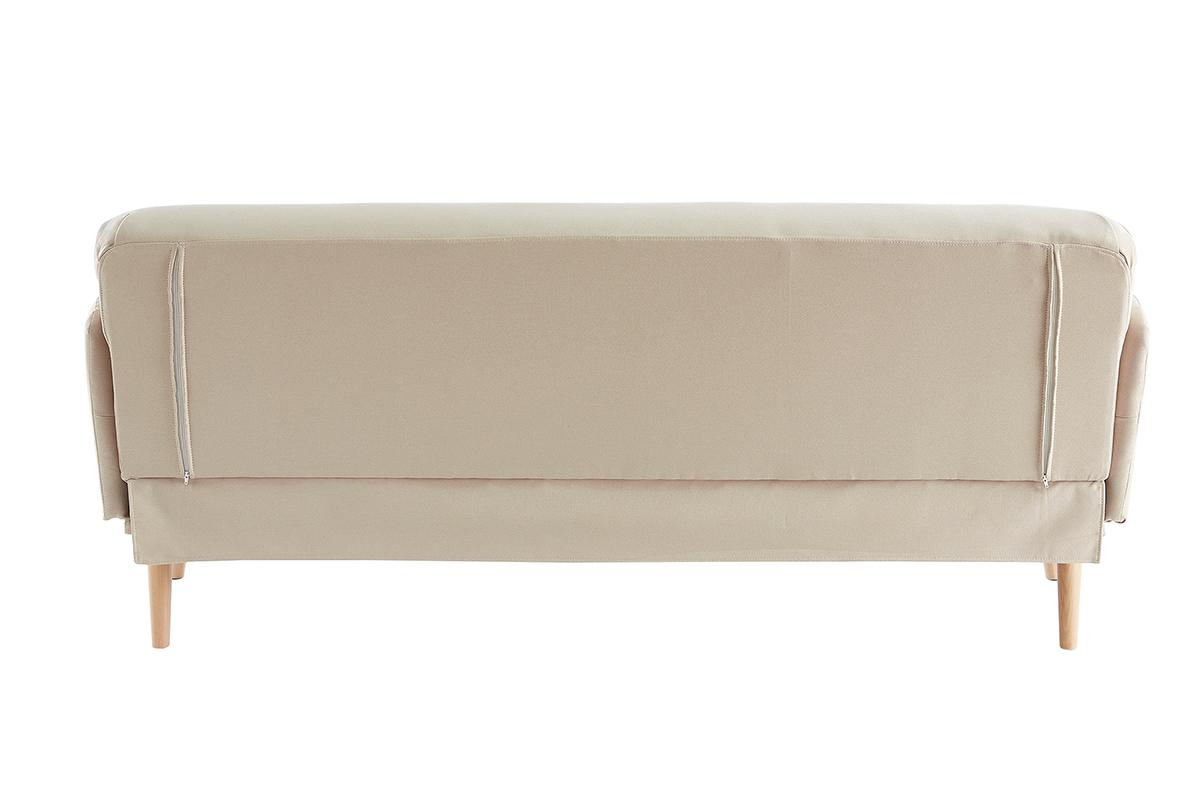 Canap convertible scandinave 3 places en tissu beige et bois clair JAGGER