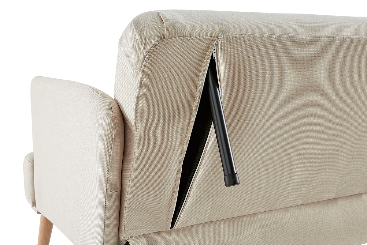 Canap convertible scandinave 3 places en tissu beige et bois clair JAGGER