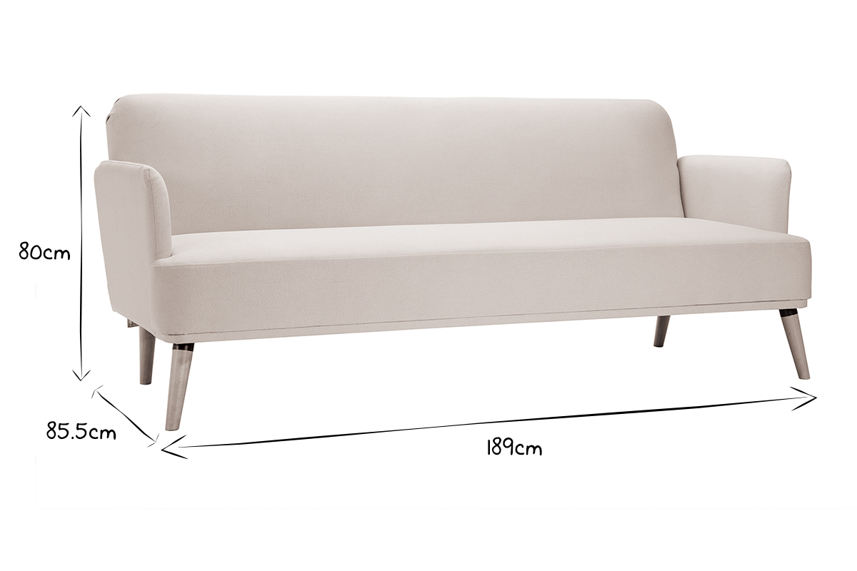 Canap convertible scandinave 3 places en tissu beige et bois clair JAGGER