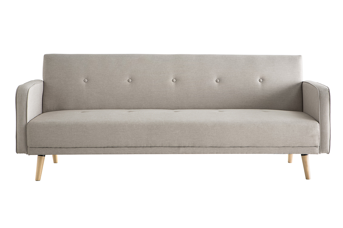 Canap convertible scandinave 3 places en tissu beige et bois clair ULLA