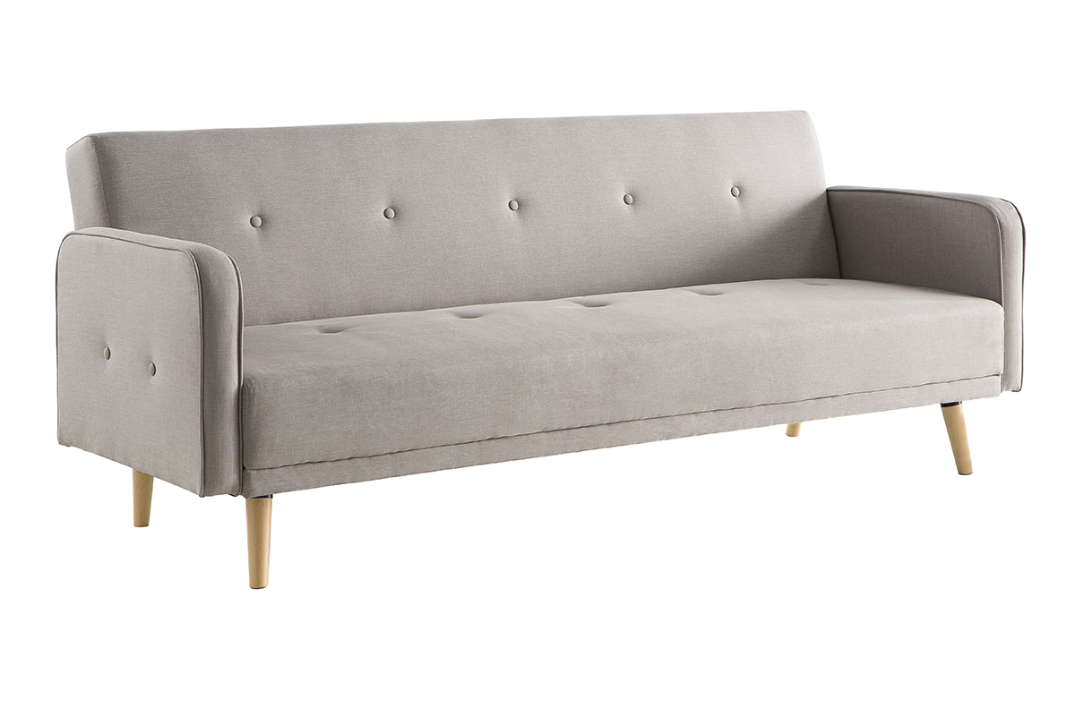 Canap convertible scandinave 3 places en tissu beige et bois clair ULLA