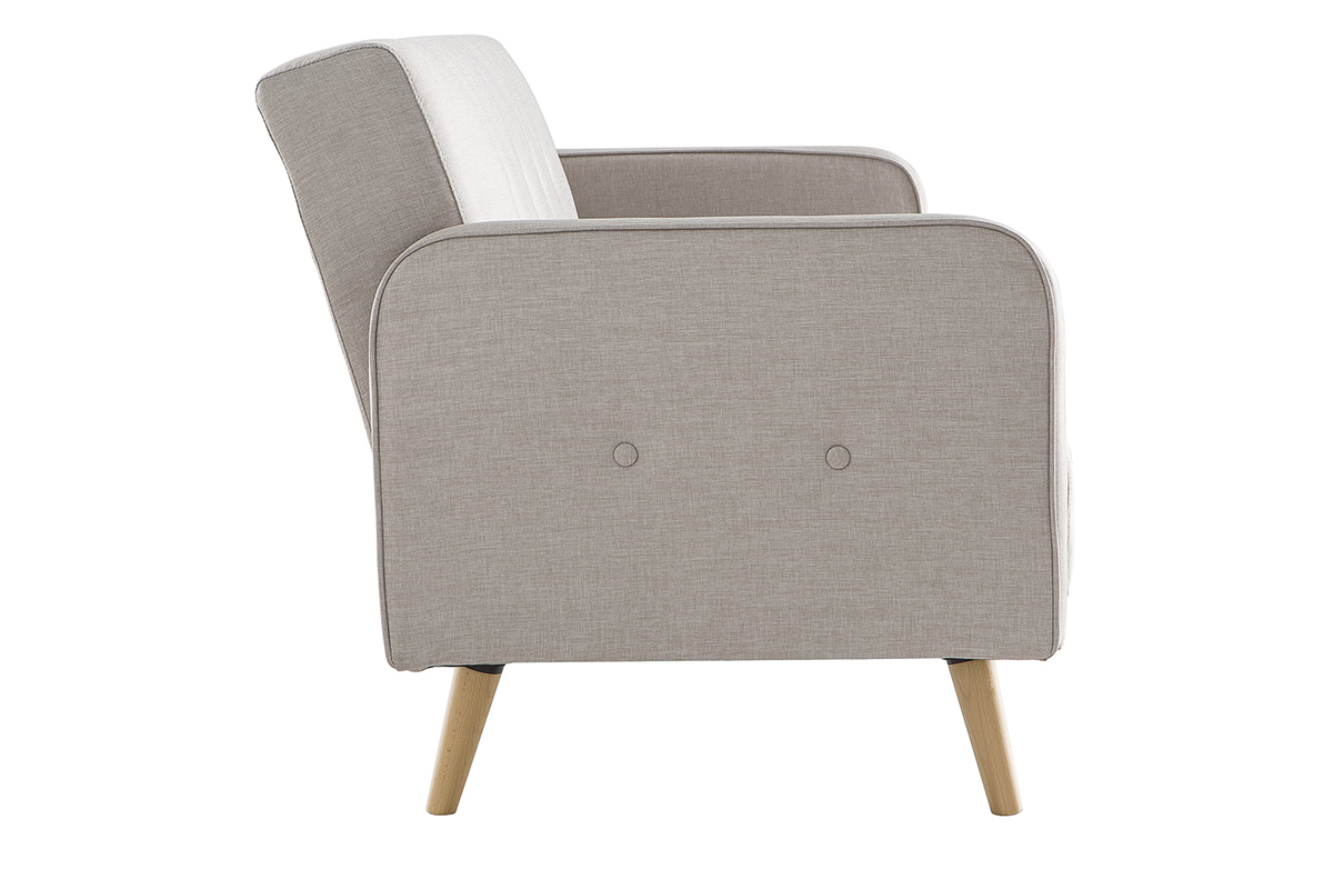 Canap convertible scandinave 3 places en tissu beige et bois clair ULLA