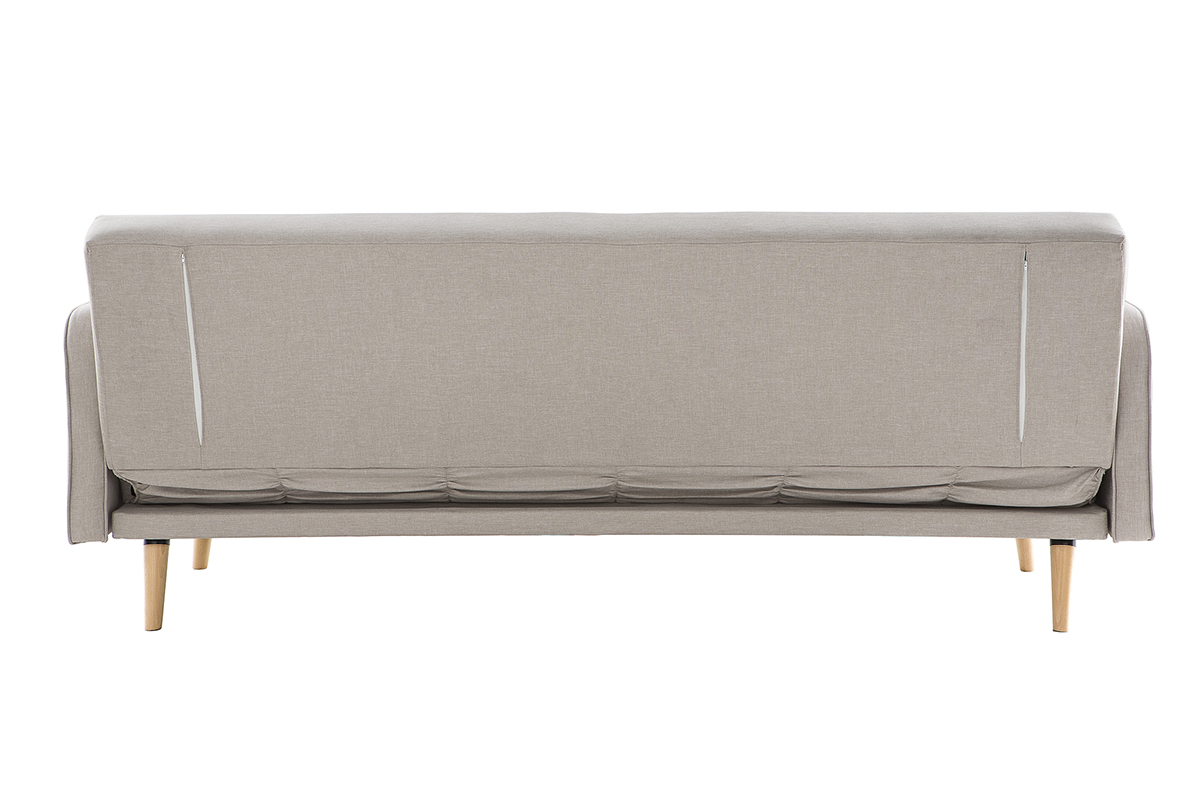 Canap convertible scandinave 3 places en tissu beige et bois clair ULLA