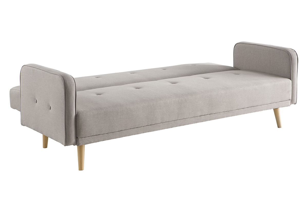 Canap convertible scandinave 3 places en tissu beige et bois clair ULLA