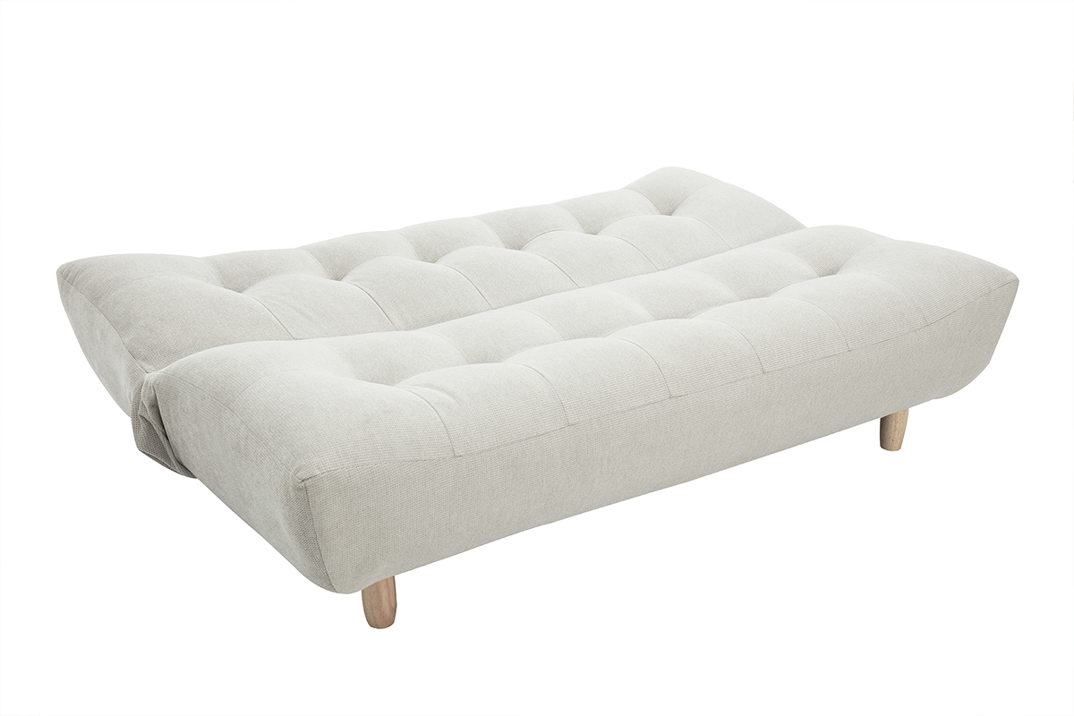 Canap� convertible scandinave 3 places en tissu beige et bois clair YUMI