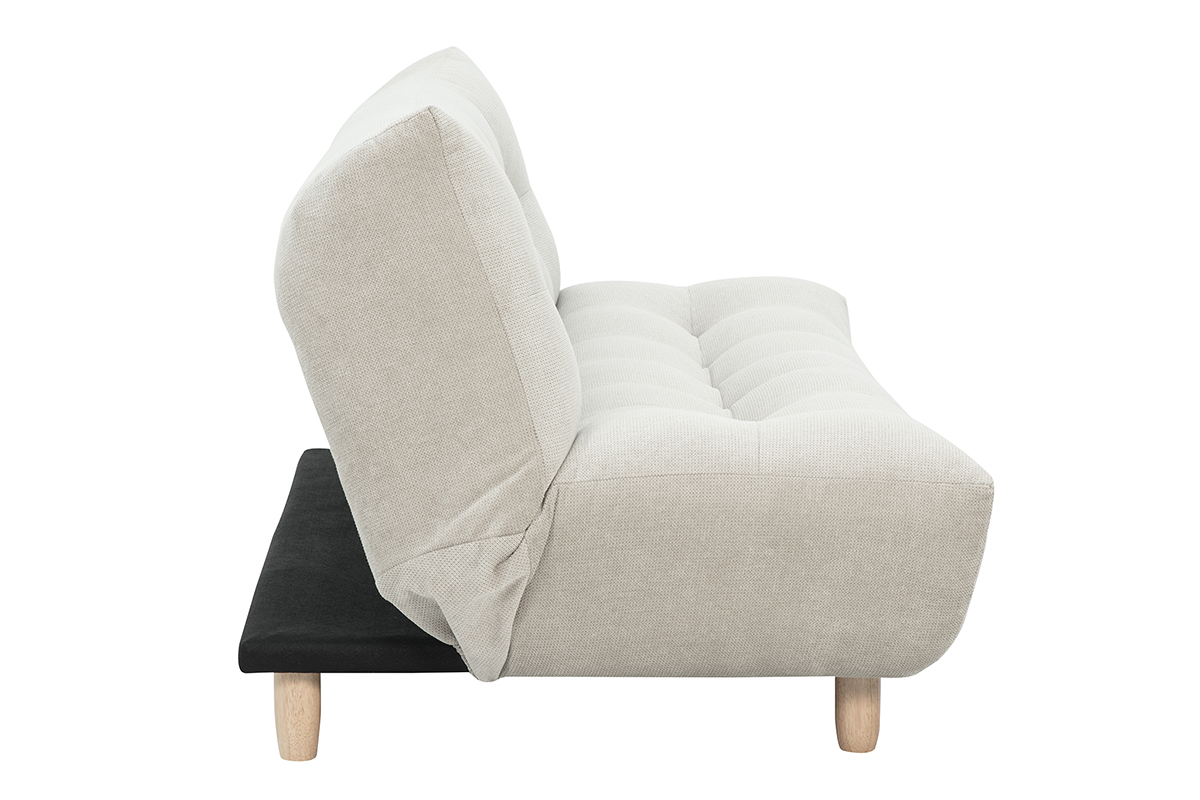Canap� convertible scandinave 3 places en tissu beige et bois clair YUMI
