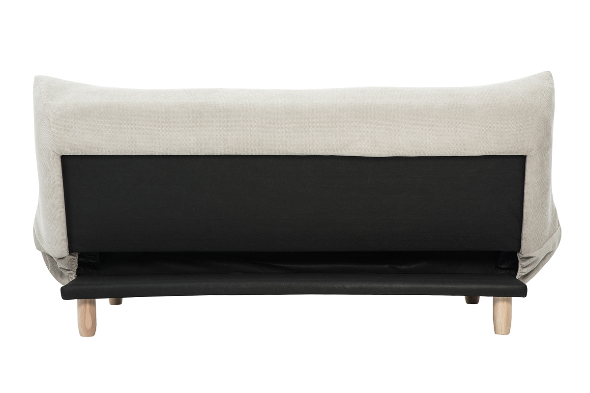 Canap� convertible scandinave 3 places en tissu beige et bois clair YUMI