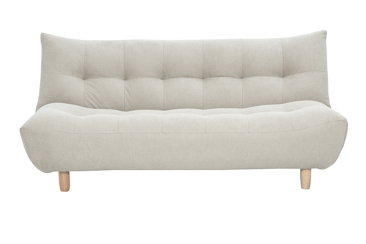 Canap� convertible scandinave 3 places en tissu beige et bois clair YUMI