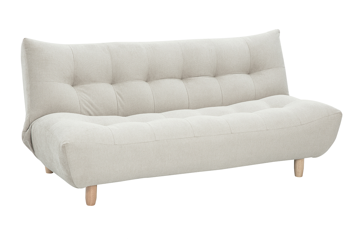 Canap� convertible scandinave 3 places en tissu beige et bois clair YUMI
