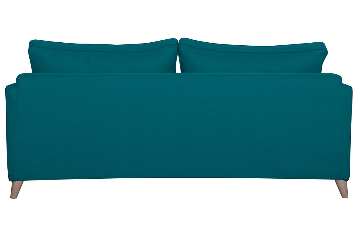 Canap� convertible scandinave 3 places en tissu bleu canard et bois clair avec matelas 10 cm PAPEL
