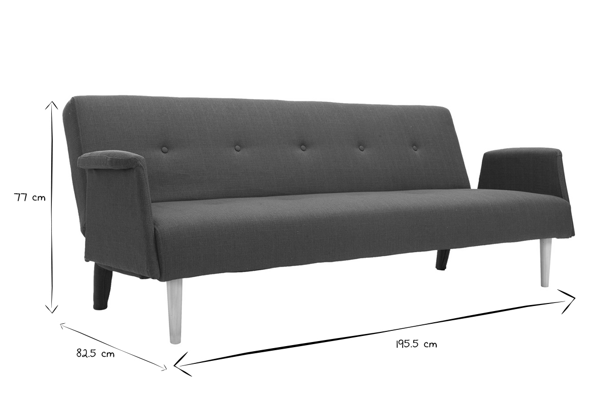 Canap convertible scandinave 3 places en tissu bleu canard et bois clair OSCAR
