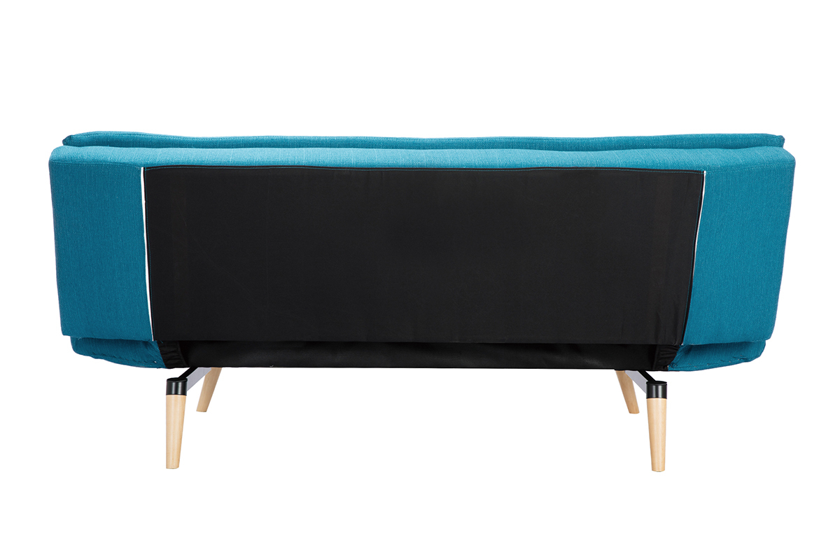 Canap� convertible scandinave 3 places en tissu bleu canard et bois clair SENSO
