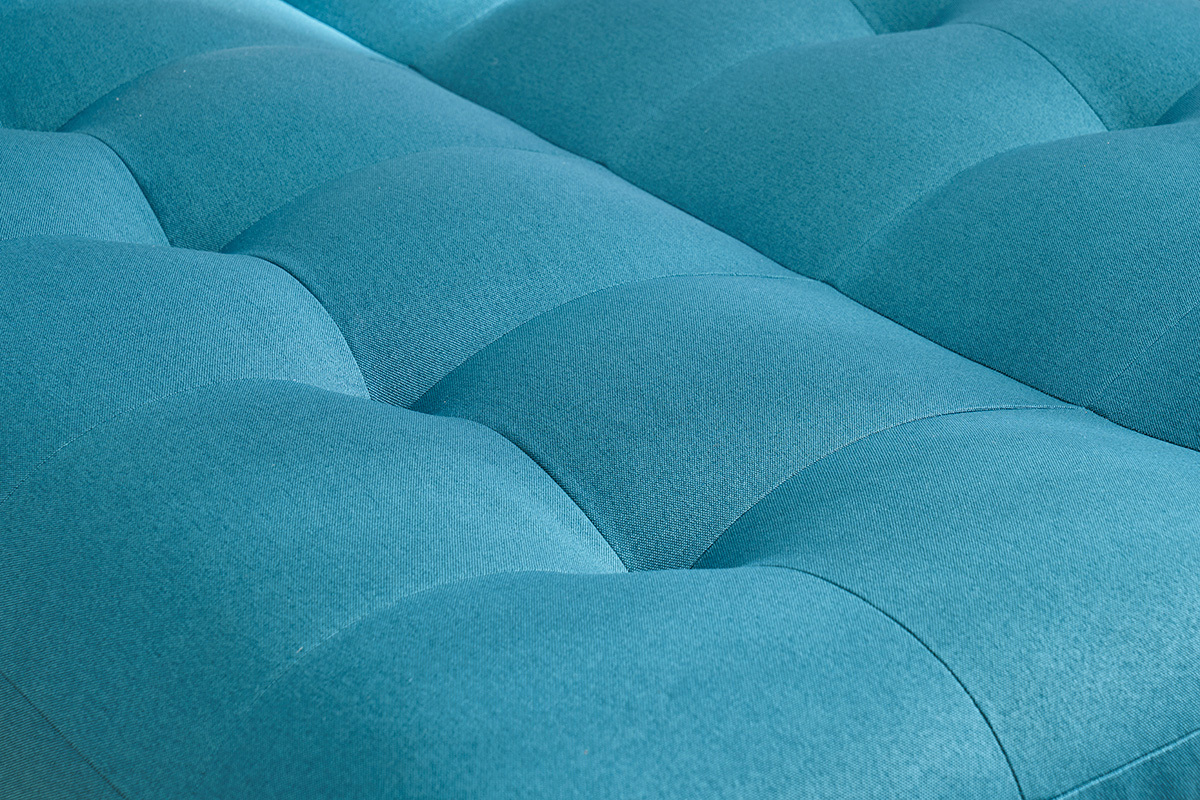 Canap� convertible scandinave 3 places en tissu bleu canard et bois clair YUMI