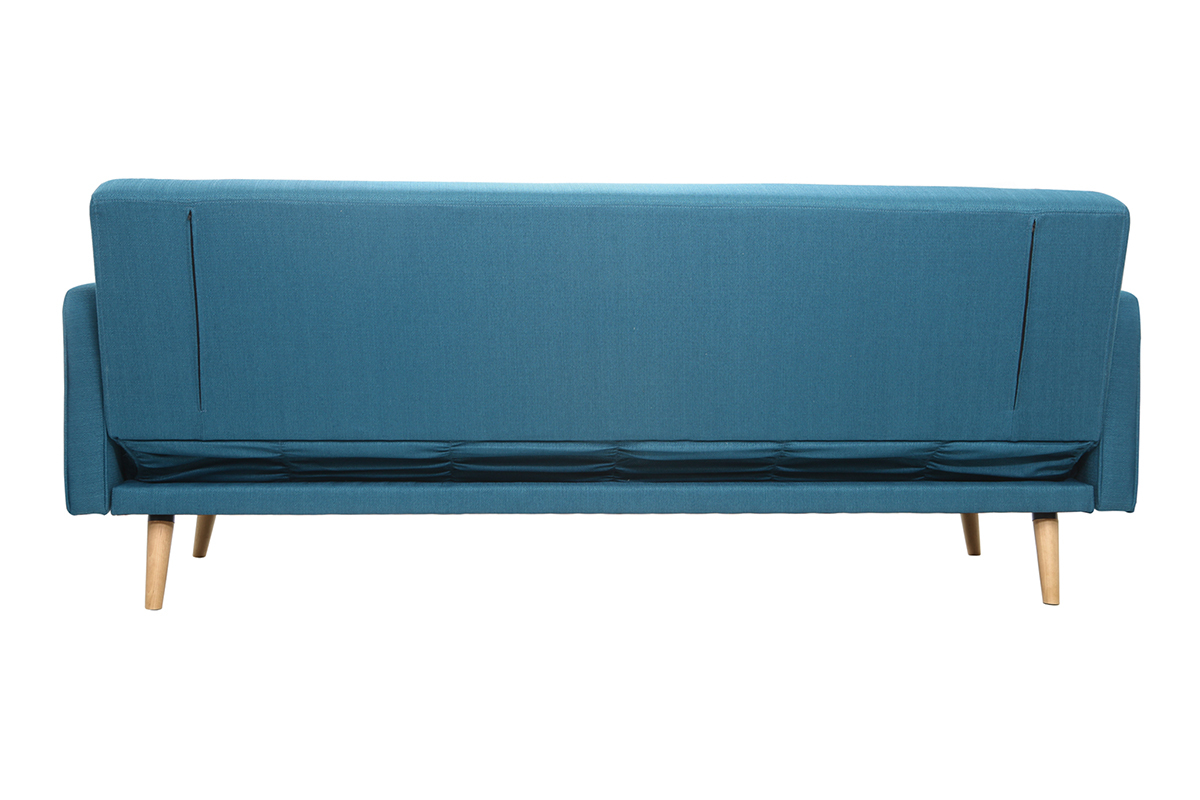 Canap convertible scandinave 3 places en tissu bleu et bois clair ULLA