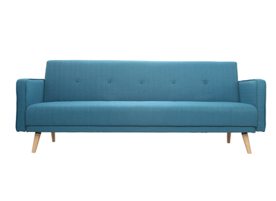 Canapé convertible scandinave 3 places en tissu bleu et bois clair ULLA
