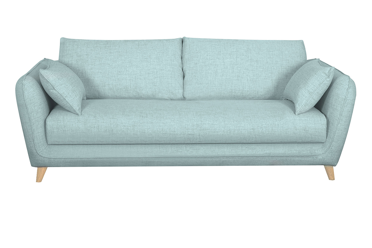 Canap convertible scandinave 3 places en tissu bleu glacier avec matelas 10 cm CREEP