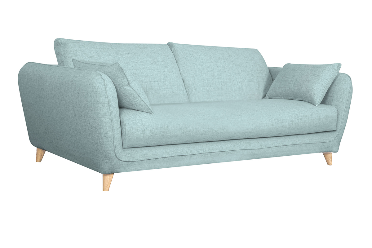 Canap convertible scandinave 3 places en tissu bleu glacier avec matelas 10 cm CREEP