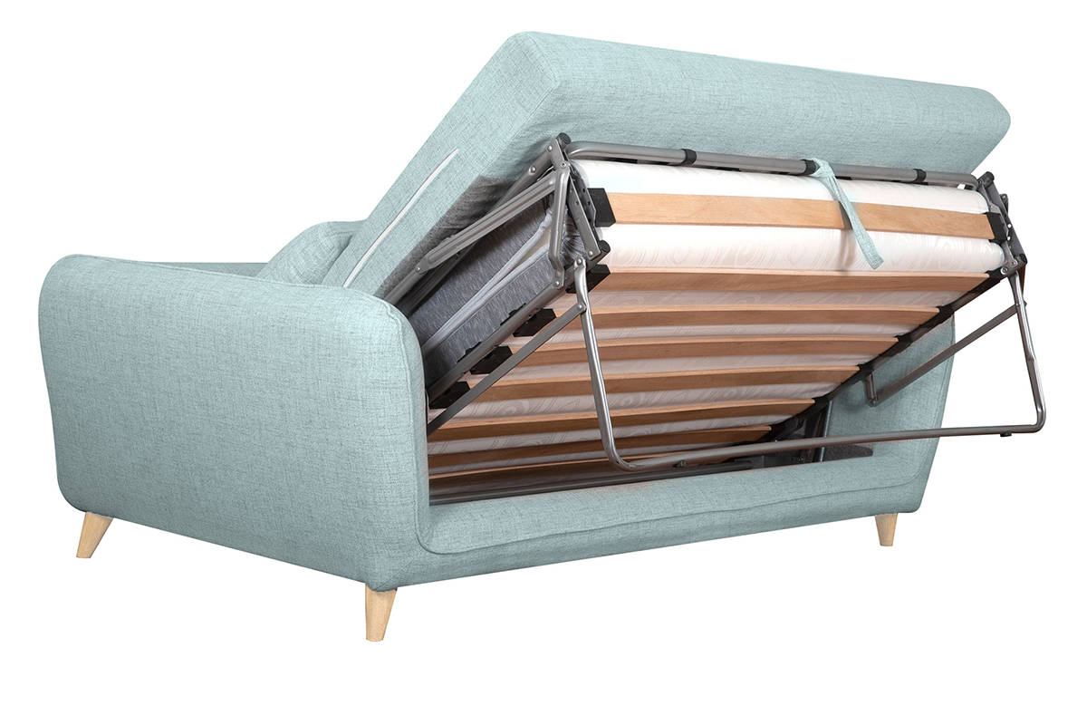Canap convertible scandinave 3 places en tissu bleu glacier avec matelas 10 cm CREEP