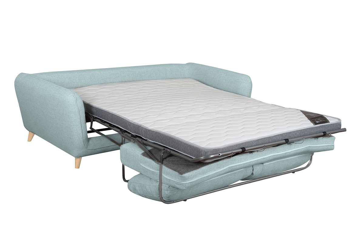 Canap convertible scandinave 3 places en tissu bleu glacier avec matelas 10 cm CREEP